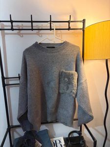 Gray Sweater with Fur Pocket