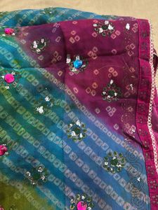 Bandhani Printed Rhinestone Saree