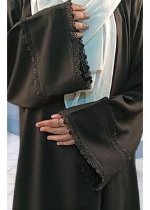 Elegant Black Abaya with Lace Trim