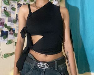 Black One Shoulder Tie Top