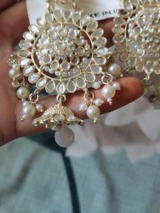 Statement Mirror &amp; Pearl Jhumka Earrings