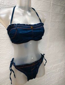 Fresh Unused 3 Piece Denim Bikini Set