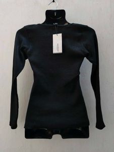 Black Ribbed Square Neck Top