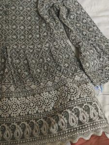 Embroidered Grey Tunic Top