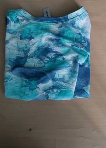 Blue Patterned Twist Front Top