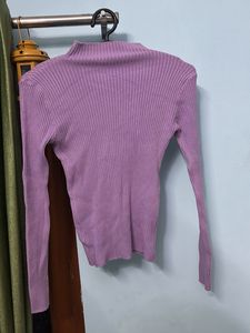 Lilac Ribbed Mock Neck Top