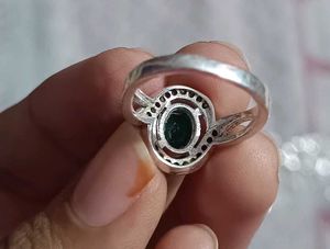 Real Silver Emerald Green Stone Ring