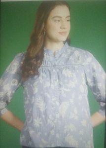 Floral Print Mandarin Collar Shirt Style Top