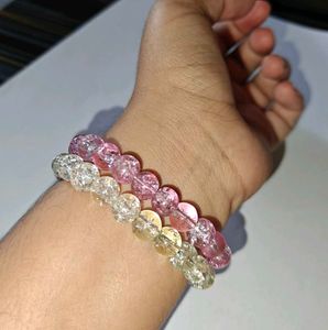 Pink &amp; Clear Crackle Bead Bracelets