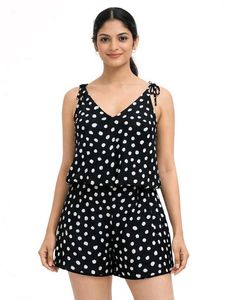 Polka Dot Sleeveless Romper Waist = 30