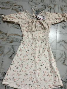 Off White Floral Printed Middi Dress
