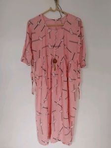 Pink Coloured Cotton Frock Like Kurti