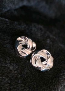 Silver Toned Spiral Curved Earings - 1 Pair