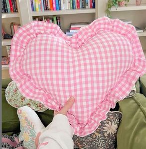 Pink Gingham Heart Pillow