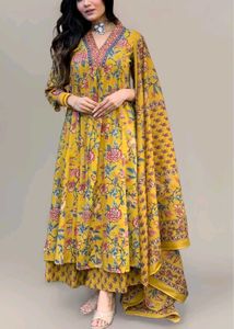 Jaipuri Flower Print Cotton Anarkali Suit
