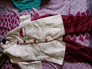 Boy&#39;s Cream &amp; Maroon Sherwani Set