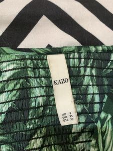 Kazo Tropical Print Tie-Front Blouse