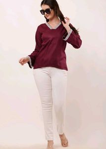 Burgundy V-Neck Top