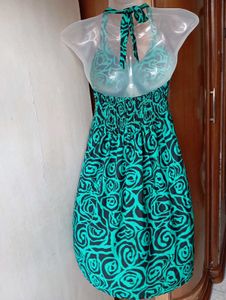 Green Floral Halter Dress