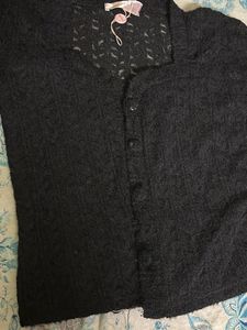 Midnight Veil Black Netted Jacket – Sheer Long Sle