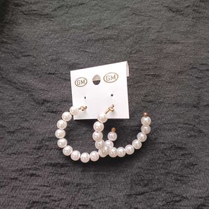 White Pearl Hoop Earrings.