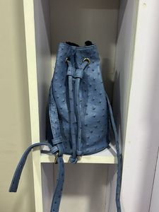Blue Faux Ostrich Bucket Bag