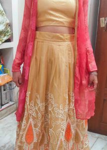 Golden Colour Lehanga..Ethnic Wear With Cancan