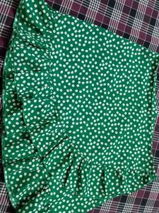 Green Floral Ruffle Mini Skirt