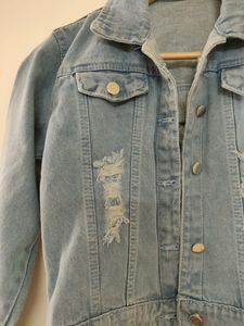 Denim Crop Distressed Jacket