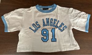 White And Blue Oversize Crop Top