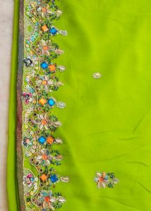 Embroidered Green handwork saree