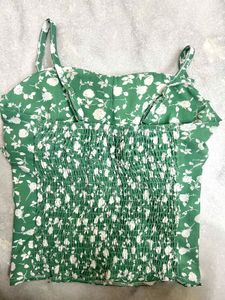 Front-Bow Floral Green Crop Top