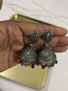 Oxidised Silver Jumka Women Earrings