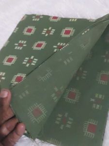 Olive Green Fabric with Red &amp; White Pattern