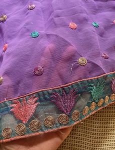Purple Embroidered Saree With Blouse