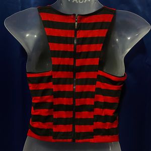 Crop Top - Black &amp; Red Stripes.