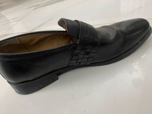Santoni Black Leather Loafers