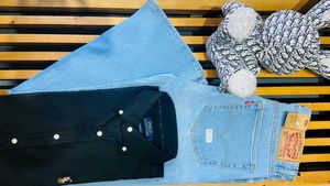 Plaid Shirt &amp; Jeans All Size Available .