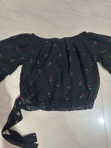 Chic Cherry Print Mesh Top