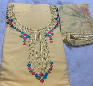 Rani Colourful Thread Work Contrasted Duppta Green
