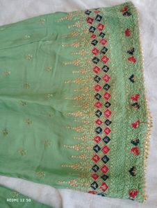Stitched Embroidered Green Plazo Suit With Dupatta
