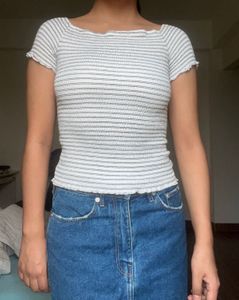 Preppy Smoked Off Shoulder Vintage Top