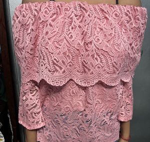 Pink Lace Off-Shoulder Top