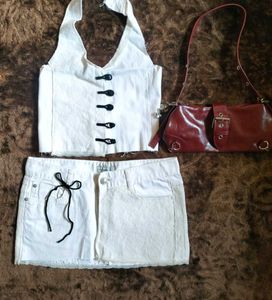 White Denim Lace Skirt