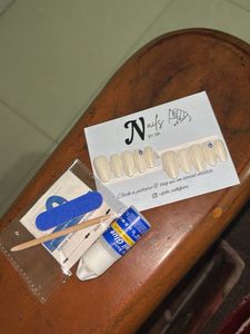 Milky White Press-On Nails with Evil Eye