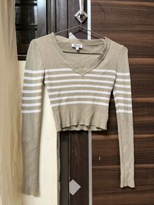 Nude-White Striped Crop Top