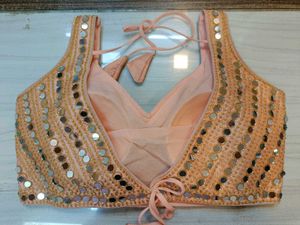 Peach Mirror Work Blouse