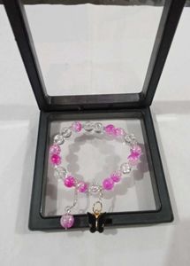 Pink Beaded Butterfly Bracelet