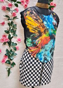 Colorful Graphic Print Top &amp; Skirt For S To M size