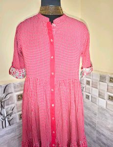 Pink Checkered Maxi Designer Showroom Dress